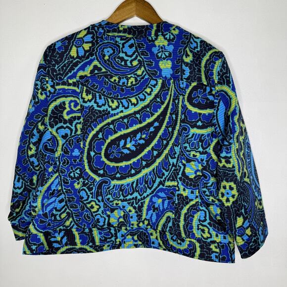 Ruby Rd Jacket Bright Art 16 Blue Green Yellow Paisley Button Up Lightweight Top - Picture 5 of 5